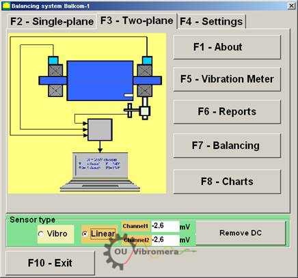 Abb. 1. Das Hauptarbeitsfenster des Programms Balanset.