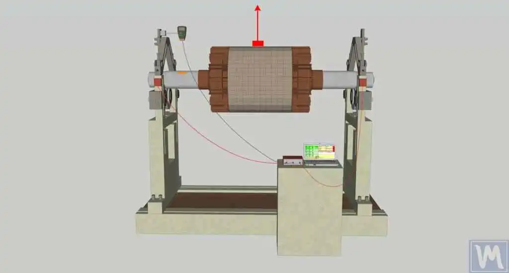 Combine harvester threshing drum with static imbalance — centre of gravity offset from the rotation axis