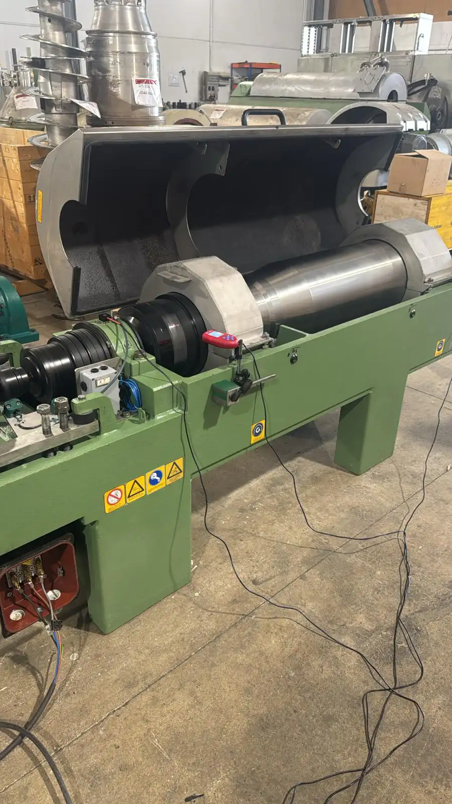 Vibration measurement with the Balanset-1A during on-site centrifuge balancing