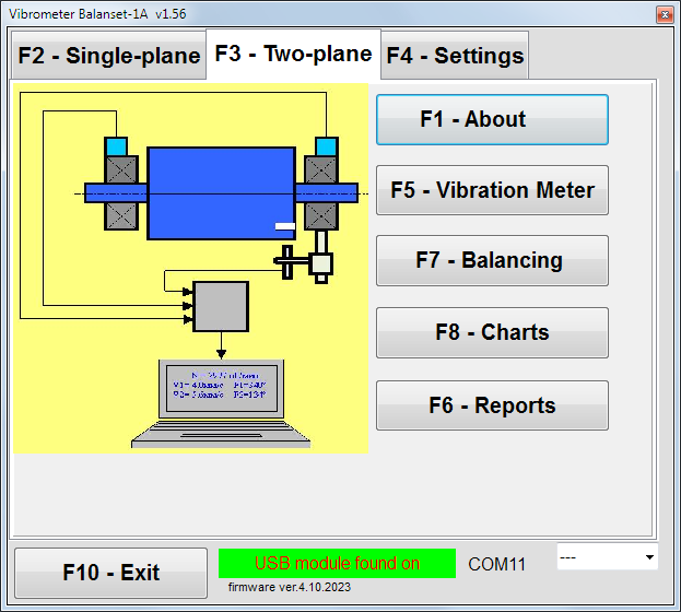Main window for two-plane balancing