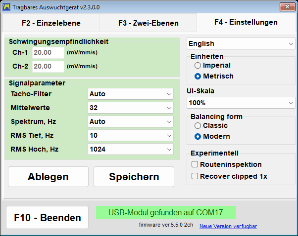 Die geöffnete Dropdown-Liste der Oberflächensprache auf der Registerkarte Settings, mit den installierten Sprachen in lateinischer Schrift