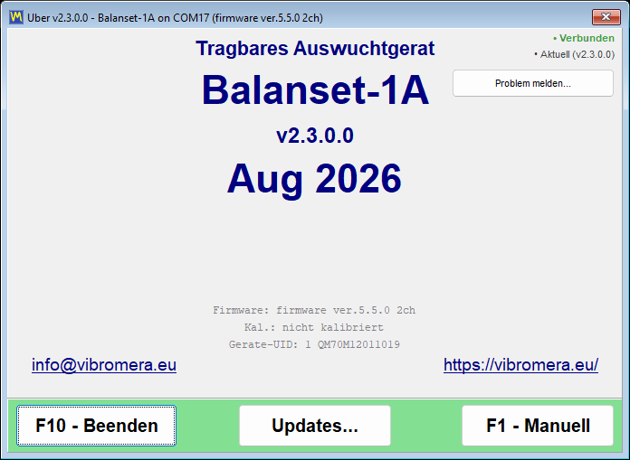 Das Fenster About mit den Update-Server-Anzeigen, die einen verbundenen Server und eine aktuelle Installation zeigen