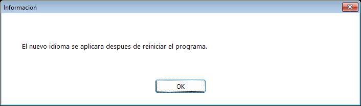 The bilingual notice that appears after selecting a new interface language, stating that the change takes effect after a restart