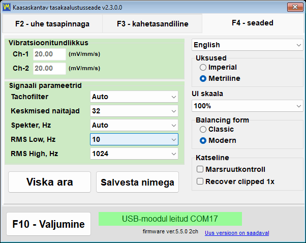 Rühm Units seadete vahekaardil, kus Metric asemel on valitud Imperial