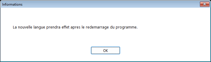 L'avis bilingue qui apparaît après la sélection d'une nouvelle langue d'interface, indiquant que le changement prend effet après un redémarrage