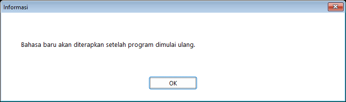 The bilingual notice that appears after selecting a new interface language, stating that the change takes effect after a restart
