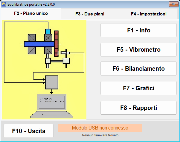 La barra di stato della finestra principale che segnala l'assenza del modulo USB, con trattini al posto della versione del firmware