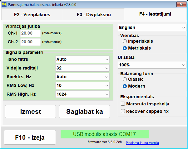 The interface language drop-down list open on the settings tab, with the installed languages written in the Latin alphabet