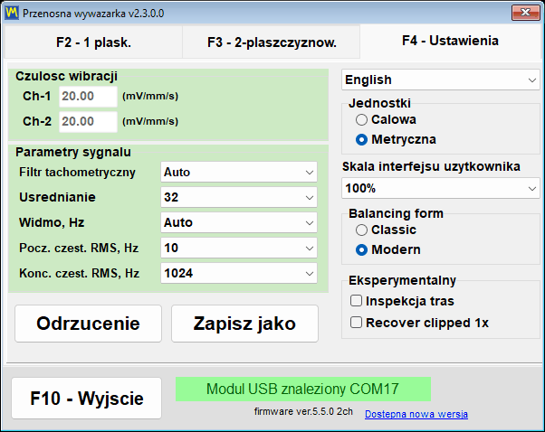 Grupa Balancing form na zakładce ustawień, z Classic i Modern jako dwiema możliwymi do wyboru wartościami