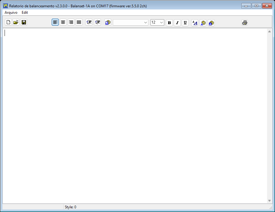 Built-in report editor displaying a completed balancing protocol with the print preview and zoom controls