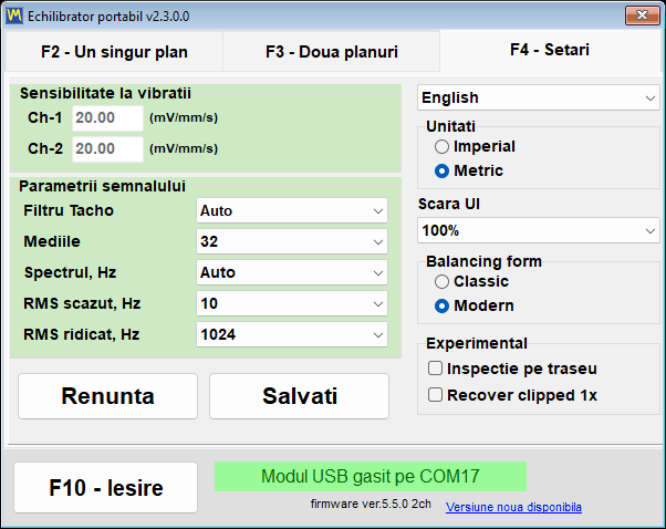 Grupul Balancing form din fila de setări, cu Classic și Modern ca cele două valori selectabile