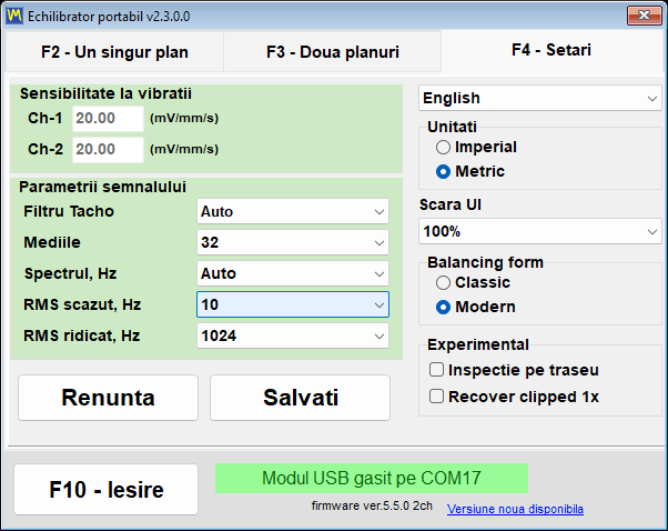 Grupul Units din fila de setări, cu Imperial selectat în locul Metric