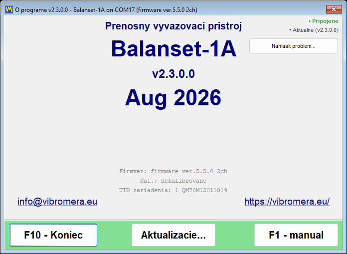 Okno About s indikátormi aktualizačného servera, ktoré ukazujú pripojený server a aktuálnu inštaláciu