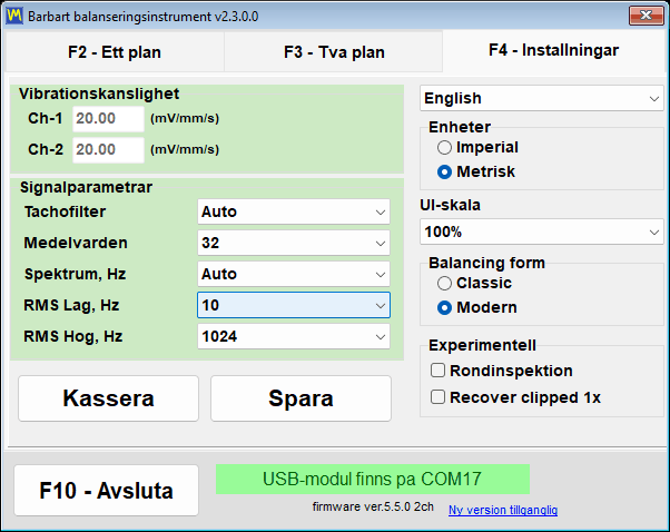 Gruppen Units på inställningsfliken med Imperial valt istället för Metric
