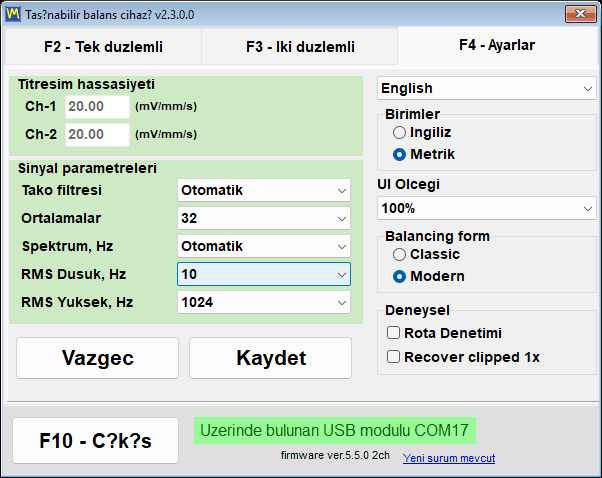 Settings sekmesinde, Metric yerine Imperial seçili Units grubu